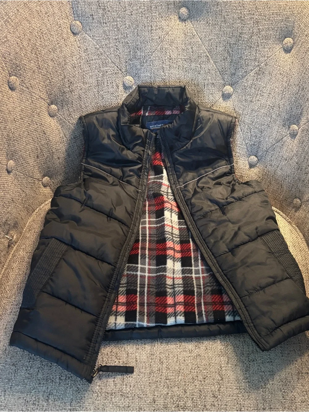 Black Kids Quilted Puffer Vest with Plaid Lining